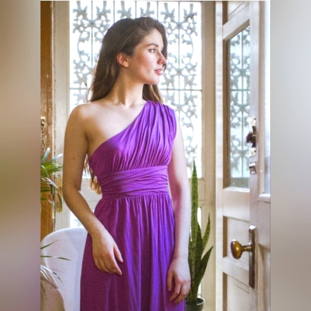 EUC LOFT One Shoulder Ruched Waist Dress Purple/Magenta